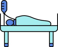 patient i säng på en droppa ikon i blå Färg. vektor