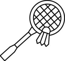 linear Stil Badminton Schläger mit Federball Symbol. vektor