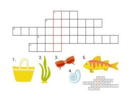 Vektor Illustration. lehrreich Spiel zum Kinder. Kreuzworträtsel Puzzle. Sommer, Strand