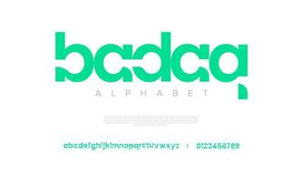 badaq abstrakt digital teknologi logotyp font alfabet. minimal modern urban typsnitt för logotyp, varumärke etc. typografi typsnitt versal små bokstäver och siffra. vektor illustration