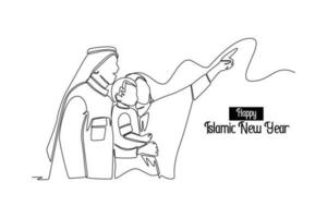 kontinuerlig ett linje teckning Lycklig islamic ny år begrepp. enda linje dra design vektor grafisk illustration.