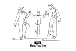 kontinuerlig ett linje teckning Lycklig islamic ny år begrepp. enda linje dra design vektor grafisk illustration.