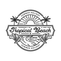 tropisk strand och handflatan träd logotyp linje konst vektor illustration ikon grafisk design mall