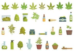 cannabis ikoner uppsättning tecknad serie vektor. ogräs hampa vektor