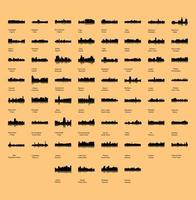 Set von 60 Stadtsilhouetten aus Afrika vektor