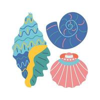 uppsättning av olika hav skal, vatten- liv djur i platt tecknad serie stil. vektor