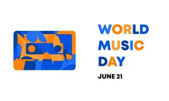 Welt Musik- Tag Banner mit Band Illustration isoliert auf Weiß. Vektor horizontal