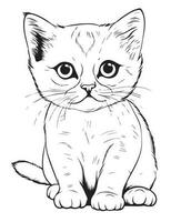 söt tecknad serie katt vektor illustration, katt färg sida för barn och vuxna. skriva ut design, t-shirt design, tatuering design, mural konst, katt maskot