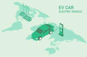 elektroauto, ev-auto, aufladen der batterie an der elektrischen ladestation. nachhaltige grüne energie für die ökologie umwelt. futuristische Transporttechnologie. vektor