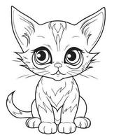 süß Karikatur Katze Vektor Illustration, Katze Färbung Seite zum Kinder und Erwachsene. drucken Design, T-Shirt Design, tätowieren Design, Wandgemälde Kunst, Katze Maskottchen