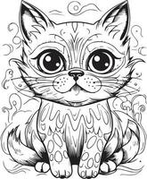 söt tecknad serie katt vektor illustration, katt färg sida för barn och vuxna. katt vektor logotyp, t-shirt design, tatuering design, mural konst, katt maskot