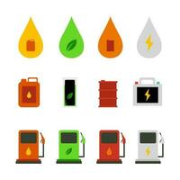 vektor paket, symboler av olika typer av bränsle elektrisk laddar, bensin, diesel, gas, biodiesel, eco gas station isolera på vit bakgrund