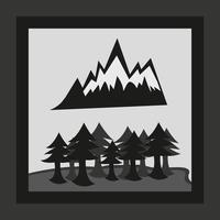 berg och tallar skog illustration platt vektor grå färg bakgrund