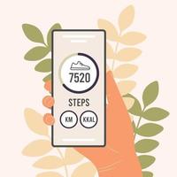 stegräknare i en mobiltelefon en applikation som räknar steg och spårar dina framsteg vektor