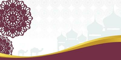islamic bakgrund, med moské, mandala och kamel ikoner. baner mall med tömma Plats för text. islamic helig dag vektor illustration