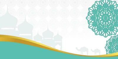 islamisch Hintergrund, mit Moschee, Mandala und Kamel Symbole. Banner Vorlage mit leeren Raum zum Text. islamisch heilig Tag Vektor Illustration