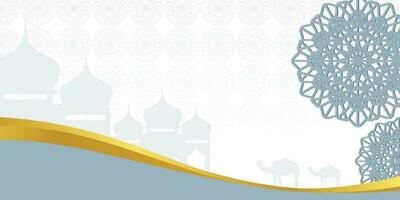 islamic bakgrund, med moské, mandala och kamel ikoner. baner mall med tömma Plats för text. islamic helig dag vektor illustration