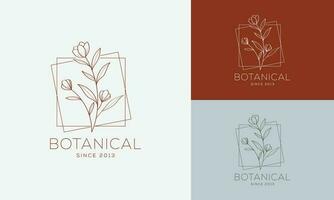 botanisches florales element handgezeichnetes logo mit wilden blumen und blättern. logo für spa- und schönheitssalon, boutique, bioladen, hochzeit, blumendesigner, innenausstattung, fotografie, kosmetik. vektor