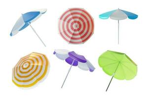 3d Färg strand paraply uppsättning tecknad serie stil. vektor