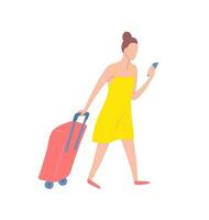 Karikatur Farbe Charakter Mädchen mit Gepäck Reise. Vektor