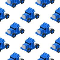 ljus mönster av blå traktorer monterad från plast block i isometrisk stil för skriva ut och design. vektor illustration.