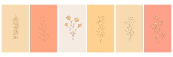 abstrakte Elemente minimalistisch einfache florale Elemente Blätter und Blüten vektor