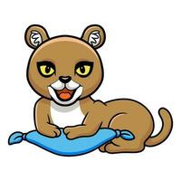 süß wenig Puma Puma Karikatur auf das Kissen vektor