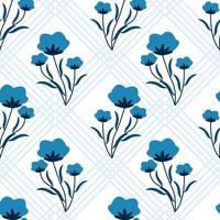 sömlösa mönster med blå blommor och geometrisk bakgrund vektor