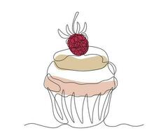Geburtstag Kuchen, Cupcake Kuchen mit Beere kontinuierlich einer Linie Zeichnung vektor