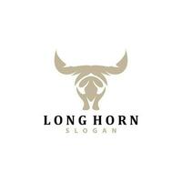 lång horn logotyp, boskap tjur djur- vektor, retro årgång design, silhuett ikon, mall varumärke vektor