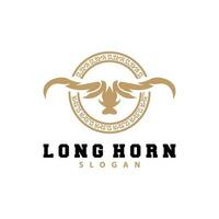 lange Horn Logo, Vieh Stier Tier Vektor, retro Jahrgang Design, Silhouette Symbol, Vorlage Marke vektor