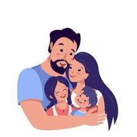lycklig familj tillsammans avatar. internationell familjedag. glad pappa kramar mamma och barn. grupp människor. far, mor, dotter och son. vektor illustration