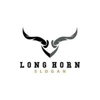 lång horn logotyp, boskap tjur djur- vektor, retro årgång design, silhuett ikon, mall varumärke vektor