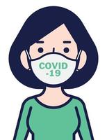 Frau in weißer medizinischer Gesichtsmaske, um sich vor Coronavirus zu schützen vektor
