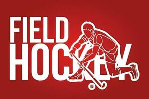 Feld Eishockey Schriftart Design mit männlich Spieler Aktion vektor