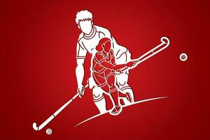 Gruppe von Feld Eishockey Sport Mann und Frau Spieler Aktion Karikatur Grafik Vektor