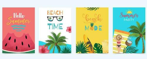 Sammlung von Sommer- Hintergrund einstellen mit Strand, Wassermelone, Meer.bearbeitbar Vektor Illustration zum Einladung, Postkarte und Webseite Banner