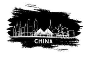 China Stadt Horizont Silhouette. Hand gezeichnet skizzieren. Geschäft Reise und Tourismus Konzept mit modern die Architektur. vektor