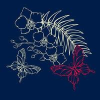 botanisch Muster mit tropisch Blumen und Schmetterlinge. Blumen- Vektor Illustration.
