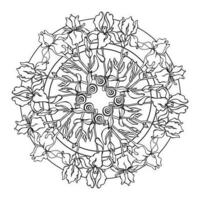 Schwertlilien. Blumen- Mandala mit tropisch Blumen. Färbung Buchseite. Vektor Illustration.