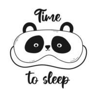 sömn mask panda. text tid till sova. vektor illustration. klotter stil. barn text. bebis skriva ut.