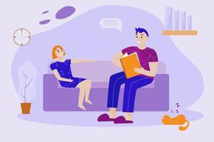 Vater und Tochter lesen Buch zusammen im Wohnzimmer glücklich lächelnde Familie sitzen auf der Couch vektor