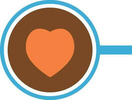 blå kopp av kaffe med orange skum hjärta. vektor