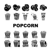 Popcorn Essen Snack Kino Symbole einstellen Vektor