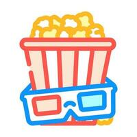 Popcorn 3d Kino Brille Farbe Symbol Vektor Illustration