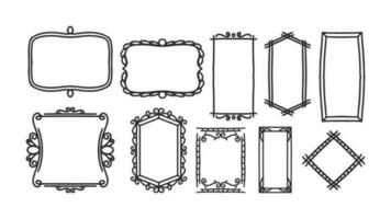 Hand gezeichnet Frames Vektor. Jahrgang Gekritzel skizzieren Bild rahmen, Illustration leer schwarz Quadrat, Kader Rechteck Etikette elegant Skizzen Linie, isoliert auf Weiß Hintergrund. vektor