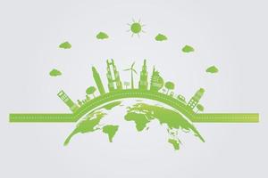 ekologiska gröna städer hjälper världen med miljövänliga idéer vektor