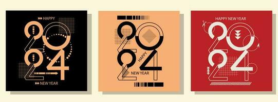Lycklig ny år 2024 typografi logotyp design begrepp. geometrisk former, tal 2024 för design, täcker, företag kort, skriva ut. vektor illustration.