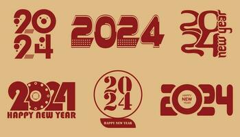 Design einstellen 2024 glücklich Neu Jahr. Sammlung von Weihnachten Plakate 2024 Startseite Design Typografie Banner, Kalender, Sozial Medien. Vektor Illustration im hell Farben von Chinesisch Neu Jahr