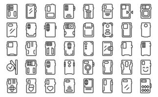 Fall zum Handy, Mobiltelefon Telefon Symbole einstellen Gliederung Vektor. Handy, Mobiltelefon Brieftasche vektor